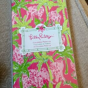 Lilly Pulitzer Pink Floral Elephant Colored Pencil Tin